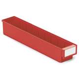 Storage Shelf Poly Bin and Label with Shield, Red, 19.68 x 3.62 x 3.22”, Case of 30 Bins redirect to product page